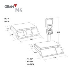 GRAM M4-15/15P/30/30P/30PN Balanza comercial con impresora dimensiones