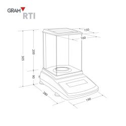 GRAM RTI-160g 0,0001g Balanza precisión formulación dimensiones